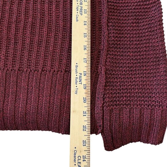 ee some Chunky Cropped Sweater Burgundy V Neck Boxy Fit Cable Knit - Picture 5 of 8